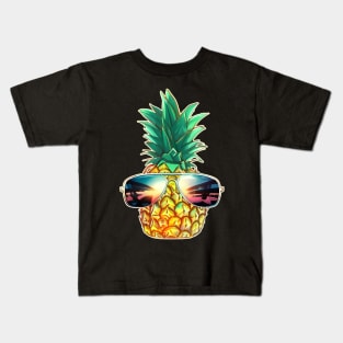 Hawaiian Pineapple with Sunglasses Aloha Beach Kids T-Shirt